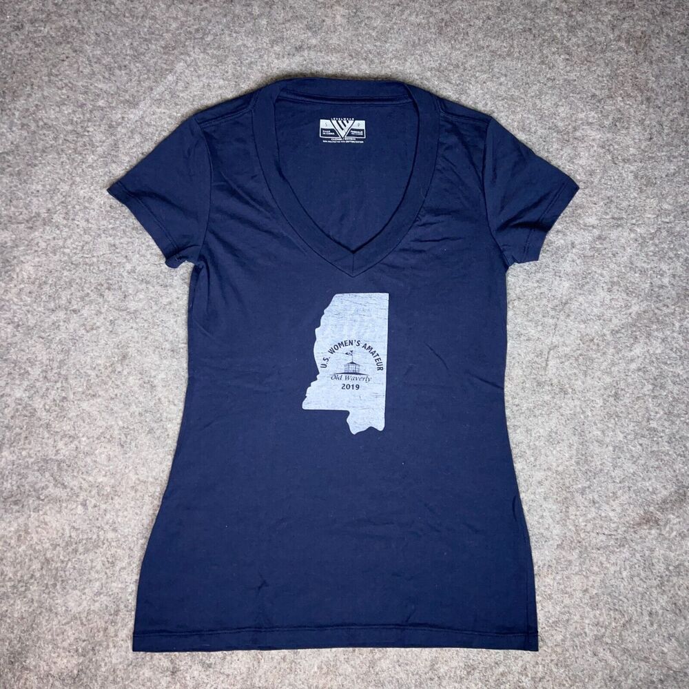 Levelwear Womens Shirt Small Blue Short Sleeve Tee V Neck Graphic‎ Mississippi